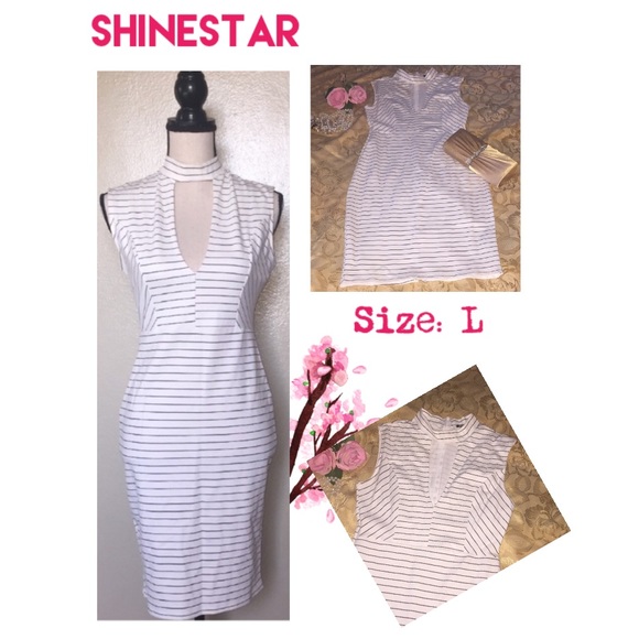 Shinestar Dresses & Skirts - 🌹 Pinstripe Choker Bodycon Dress 🌹 NEW 🌹